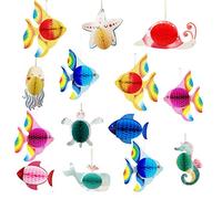 DUGYIRS 14 Pezzi Pesci Tropicali Nido D'ape Ritagli Carta | Decorazioni da appendere,Tema Sirena e Luau Hawaiano, Fondo Marino,per Festa in Piscina,Compleanno Estivo