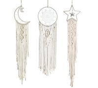 DUGYIRS 3 Pezzi Macramé Boho Acchiappasogni Decorazione della Parete Sole e Luna e Stella Arazzo Intrecciato Bohemian Chic Wall Art Decor per Casa Regalo Ragazza