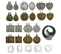 DUGYIRS 30 Pezzi Vassoi Pendenti con 30 Pezzi Vetro Cabochon e 30 pezzi Cavo della Collana per DIY Creazione Artigianale di Ciondoli con foto di Gioielli Souvenir