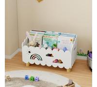 DUHARS Libreria Montessoriana per Bambini Legno, Porta Libri Contenitore Giochi da Terra, per Cameretta e Stanza dei Giochi, Scatola Porta Oggetti, Espositore Libri Bambini, Bianco