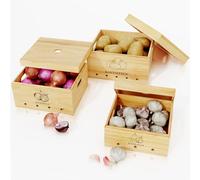 DUHARS Set di 3 Contenitore Patate Impilabili Legno con Coperchio, Porta Patate Cipolle Aglio Verdura Cucina, Contenitore per Patate Cipolle Aglio, Portapatate Contenitore Cesto Vintage