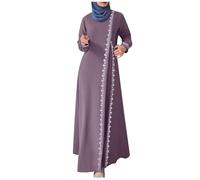 DUHENWU Abiti musulmani da donna Abaya tutto il corpo lungo, caftano Ramadan Thobe, abbigliamento da preghiera islamico turco arabo, abito da preghiera africano tradizionale costume da donna, O viola