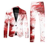 DUHENWU Abito da Uomo per Halloween 2 Pezzi, Outfit da Festa con Stampa Spaventosa, Slim Fit, Blazer e Pantaloni, Abito da Uomo per Horror, Formale, per Feste, con 1 Bottone, Abito da Cerimonia, O