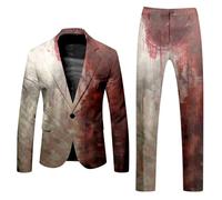 DUHENWU Abito da Uomo per Halloween 2 Pezzi, Outfit da Festa con Stampa Spaventosa, Slim Fit, Blazer e Pantaloni, Abito da Uomo per Horror, Formale, per Feste, con 1 Bottone, Outfit da Lavoro, Abito