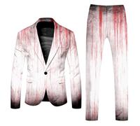 DUHENWU Abito da Uomo per Halloween 2 Pezzi, Outfit da Festa con Stampa Spaventosa, Slim Fit, Blazer e Pantaloni, Abito da Uomo per Horror, Formale, per Feste, con 1 Bottone, Outfit da Lavoro, Abito