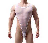 DUHENWU Body sexy da uomo, tinta unita, olio lucido, trasparente, canotta da uomo, biancheria intima sexy e traspirante, bianco, XXL