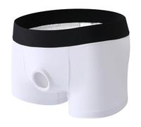 DUHENWU Boxer da uomo con foro per il pene, biancheria intima trasparente, erotica, stile retrò, Sissy, biancheria intima a basso riso, pantaloncini elasticizzati, O bianco., M