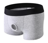 DUHENWU Boxer da uomo con foro per il pene, biancheria intima trasparente, erotica, stile retrò, Sissy, biancheria intima a basso riso, pantaloncini elasticizzati, O grigio., XXL
