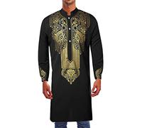 DUHENWU Caftano Per Uomini Uomini Tunica Musulmana Medio Oriente Camicie Musulmane Arabo Islamico Abaya Manica Lunga Abiti Etnici Vestiti Vestiti Vestiti Da Preghiera Casual, O nero., L