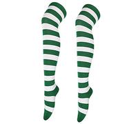 DUHENWU Calze da donna a righe sopra il ginocchio nere con calze a righe verdi comode, calze lunghe per Halloween, cosplay, feste, ragazze, donne, morbide e calde al ginocchio, O verde, Taglia unica