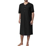 DUHENWU Camicia da notte da uomo, con scollo a V, caftano, a maniche corte, estiva, fresca, comoda, vestibilità comoda, vestibilità normale, Robes, elegante e tradizionale, da notte, O nero., XL