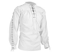 DUHENWU Camicia medievale da uomo, a maniche lunghe, per Halloween, da uomo, per adulti, da vampiro, per il tempo libero, per cosplay, bianco, L