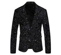 DUHENWU Costume da carnevale da uomo con paillette, giacca dorata, con brillantini, con un bottone, elegante, blazer, giacche da matrimonio, ballo di fine anno, comodo, slim fit cardigan, O nero., L