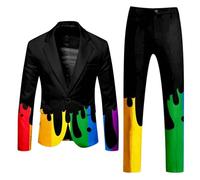DUHENWU Costume da uomo arcobaleno, 2 pezzi, slim fit, formale, da lavoro, da uomo, blazer, set completo, comodo, per il tempo libero, elasticizzato, elegante, Y nero., XXL