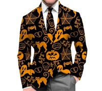 DUHENWU Costume di Halloween, da uomo, a zucca, per il tempo libero, elegante, vestibilità normale, con bottoni, smoking per il tempo libero, giacca a maniche lunghe, per feste di matrimonio, O bianco
