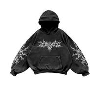 DUHENWU Felpa con cappuccio da uomo con stampa Harajuku, a maniche lunghe, per cosplay, autunno, inverno, con tasche, vestibilità comoda, con cappuccio Y2K Hip Hop, O bianco., S