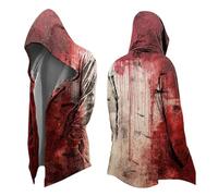 DUHENWU Felpa da uomo con cappuccio vichingo, media lunghezza, con stampa 3D, per cosplay medievale, per la primavera, l'autunno, con cappuccio, mantello gotico, per Halloween, O rosso 1, M