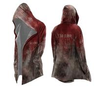 DUHENWU Felpa da uomo con cappuccio vichingo, media lunghezza, con stampa 3D, per cosplay medievale, per la primavera, l'autunno, con cappuccio, mantello gotico, per Halloween, O rosso., L
