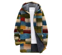 DUHENWU - Felpa da uomo con interno in pile, giacca invernale calda e lunga, giacca di transizione con cerniera, parka vintage, cappotto invernale, comoda, vestibilità rilassata, con cappuccio, a