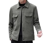 DUHENWU Giacca cargo da uomo retrò, in corda, con bottone, invernale, calda, per il tempo libero, alla moda, con collo a risvolto, tinta unita, con tasca, O verde dell'esercito, 3XL