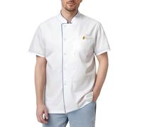 DUHENWU Giacca da cuoco da uomo a maniche corte, con bottoni a sfera, traspirante, collo alto, vestibilità aderente, comoda, da chef, ad asciugatura rapida, leggera, per Mnnner, Q blu., XXL