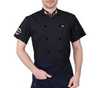 DUHENWU Giacca da cuoco da uomo a maniche corte, con bottoni a sfera, traspirante, collo alto, vestibilità aderente, comoda, da chef, ad asciugatura rapida, leggera, per Mnnner, P nero., XL