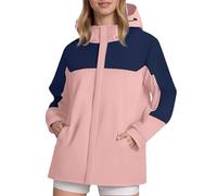 DUHENWU Giacca impermeabile da donna, impermeabile, traspirante, giacca a vento, leggera, con tasche e cappuccio, per le mezze stagioni, a maniche lunghe, impermeabile, O rosa., 3XL