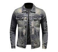 DUHENWU Giacca in jeans da uomo con cerniera a tutta lunghezza, bomber in denim, collo alto, slim fit, giacca in jeans, stile biker, classico, stile cowboy, giacca da moto, vintage, giacca casual con