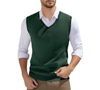 DUHENWU Gilet da uomo a maglia con scollo a V, maglia fine, senza maniche, elegante, per primavera, autunno, slim fit, maglione, da uomo, classico, in lana, comoda e morbida, O verde scuro, S