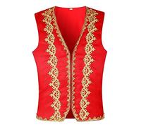 DUHENWU Gilet da uomo medievale gotico nero oro steampunk cosplay carnevale costume halloween casual scollo a v uomo senza maniche giacca per Halloween, O rosso., S