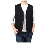 DUHENWU Gilet da uomo sottile con scollo a V, per il tempo libero, in tinta unita, senza maniche, vestibilità rilassata, con tasche, gilet da uomo con bottoni, giubbotto per il tempo libero,