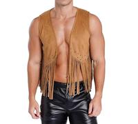 DUHENWU Hippie - Gilet da uomo con frange, senza maniche, con frange, senza maniche, da cowboy, stile retrò, hippie, per festival, carnevale, anni '70, per il tempo libero, tinta unita, P marrone., XL