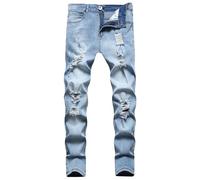 DUHENWU Jeans lavati classici da uomo, look destroyed, jeans strappati, slim fit, con bottoni, jeans skinny, super elasticizzati, con chiusura lampo a coste, per il tempo libero, Azzurro, M