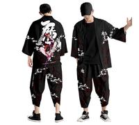 DUHENWU Kimono Giacche Giapponese Set Per Uomo Loose Fit Tuta Casual Stile Cinese Cardigan E Pantaloni Sportivi Tuta Estiva Retro Stampa 3D Tuta da Jogging Funky Colorata Manica Corta Tracksuit, O