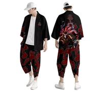 DUHENWU Kimono Giacche Giapponese Set Per Uomo Loose Fit Tuta Casual Stile Cinese Cardigan E Pantaloni Sportivi Tuta Estiva Retro Stampa 3D Tuta da Jogging Funky Colorata Manica Corta Tracksuit, O