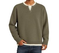 DUHENWU Maglione da uomo con scollo rotondo, a maniche lunghe, morbido, casual, caldo, in tinta unita, da uomo, vestibilità normale, maglia, O verde dell'esercito, L
