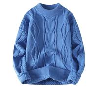DUHENWU Maglione da uomo con scollo rotondo, collo a maglia, vestibilità larga, motivo a treccia, per il tempo libero, a maniche lunghe, comodo e morbido, maglione invernale spesso e caldo, in tinta