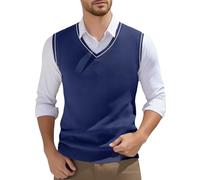 DUHENWU Maglione da Uomo Smanicato con Scollo a V, Gilet in Maglia, Pullover, Weste, Autunno, Monocromatico, Maglione a Maniche Corte per Uomini, Gilet Classico da Business e Golf, Gilet in Lana, O
