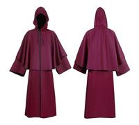 DUHENWU Mantello da uomo steampunk con cappuccio, vintage, medievale, vampiro, vittoriano, a maniche lunghe, abbigliamento per Halloween, carnevale, festival, rave, cosplay, O rosso., XL