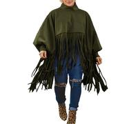 DUHENWU Mantello hippie indiano a tema poncho con frange western cowboy cowgirl outfit colletto alto nappa cappotto capispalla per carnevale Halloween festival festa a tema, O verde, 4XL