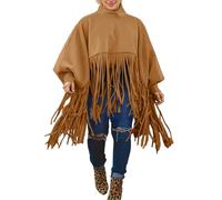 DUHENWU Mantello hippie indiano a tema poncho con frange western cowboy cowgirl outfit colletto alto nappa cappotto capispalla per carnevale Halloween festival festa a tema, O giallo, 4XL