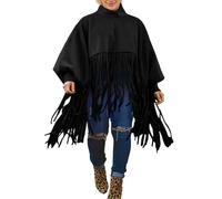 DUHENWU Mantello hippie indiano a tema poncho con frange western cowboy cowgirl outfit colletto alto nappa cappotto capispalla per carnevale Halloween festival festa a tema, O nero., 3XL