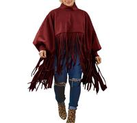 DUHENWU Mantello hippie indiano a tema poncho con frange western cowboy cowgirl outfit colletto alto nappa cappotto capispalla per carnevale Halloween festival festa a tema, O rosso., 5XL
