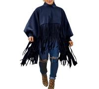 DUHENWU Mantello hippie indiano a tema poncho con frange western cowboy cowgirl outfit colletto alto nappa cappotto capispalla per carnevale Halloween festival festa a tema, O blu., 3XL