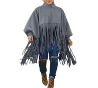 DUHENWU Mantello hippie indiano a tema poncho con frange western cowboy cowgirl outfit colletto alto nappa cappotto capispalla per carnevale Halloween festival festa a tema, O grigio., 4XL