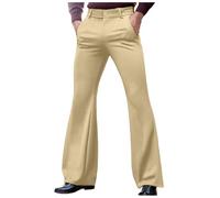 DUHENWU Pantaloni a zampa, da uomo, stile discoteca, stile vintage, a gamba larga, per il tempo libero, per uomini, carnevale, pantaloni chino in tinta unita, O kaki, S