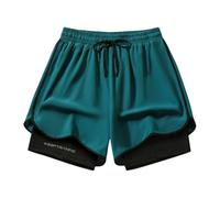 DUHENWU Pantaloni da jogging da uomo, pantaloni corti da corsa, 2 in 1, sportivi, ad asciugatura rapida, traspiranti, con tasche, per allenamento, O blu., M