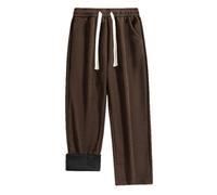 DUHENWU Pantaloni in velluto a coste, da uomo, a gamba larga, foderati in pile, per il tempo libero, pantaloni termici, pantaloni a vita alta, pantaloni da lavoro, con coulisse, O marrone, L