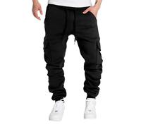 DUHENWU Pantaloni per il tempo libero da uomo, lunghi, elasticizzati, leggeri, da jogging, slim fit, eleganti, in tessuto, comodi, in tinta unita, traspiranti, da trekking, da uomo, O nero., M
