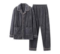 DUHENWU Pigiama da uomo, 2 pezzi, ispessito, caldo, in pile lungo, in peluche, per l'inverno, per il tempo libero, O grigio chiaro, 3XL